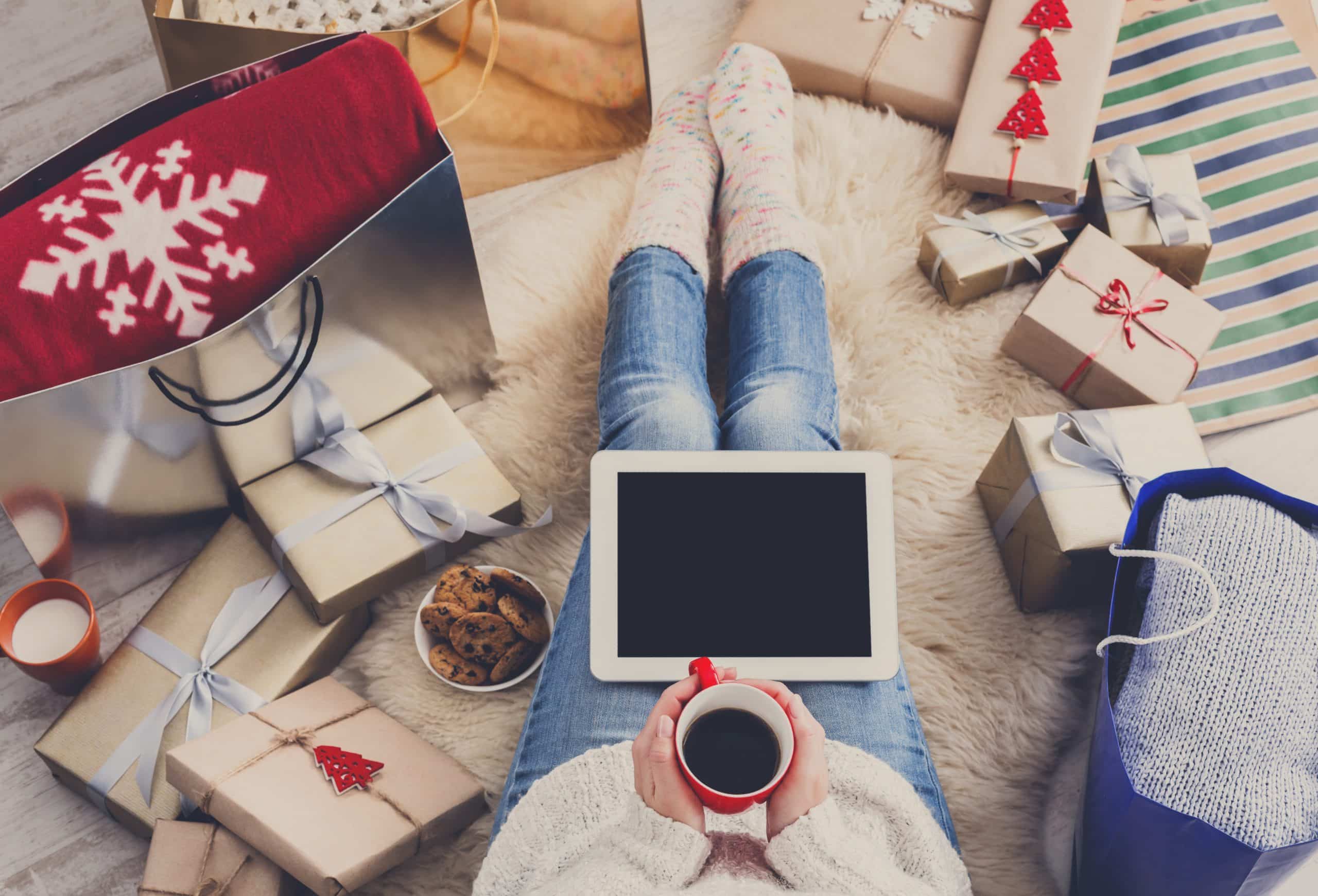 Woman shopping online with a credit card